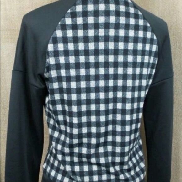 Black White Checkered Pullover Woven Body Sporty L - Picture 3 of 6